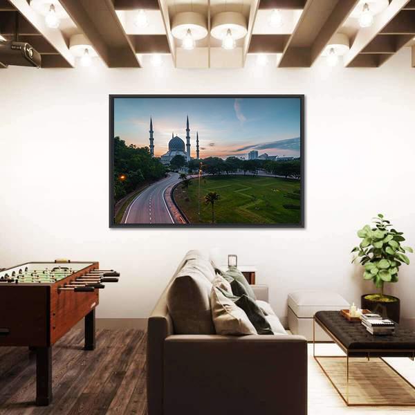 Sunrise At Blue Mosque Shah Alam Malaysia Canvas Wall Art-1 Piece-Floating Frame-24" x 16"-Tiaracle