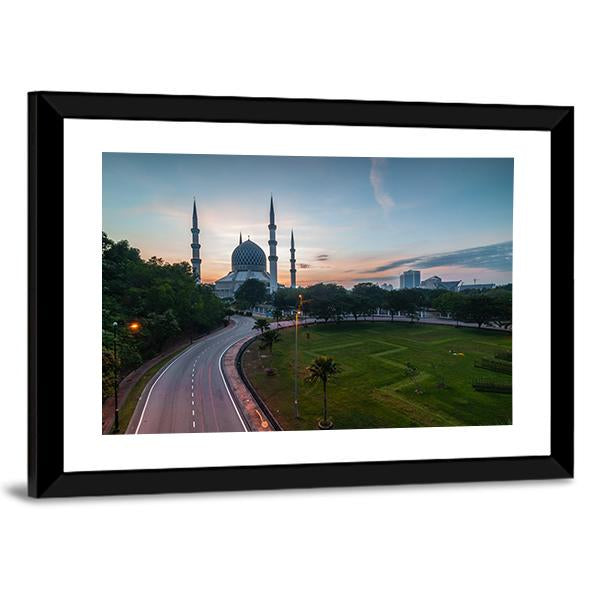 Sunrise At Blue Mosque Shah Alam Malaysia Canvas Wall Art-5 Horizontal-Gallery Wrap-22" x 12"-Tiaracle