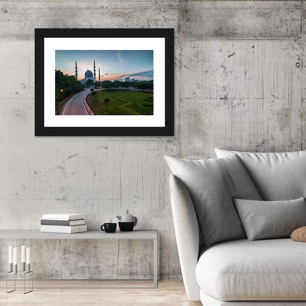 Sunrise At Blue Mosque Shah Alam Malaysia Canvas Wall Art-5 Horizontal-Gallery Wrap-22" x 12"-Tiaracle