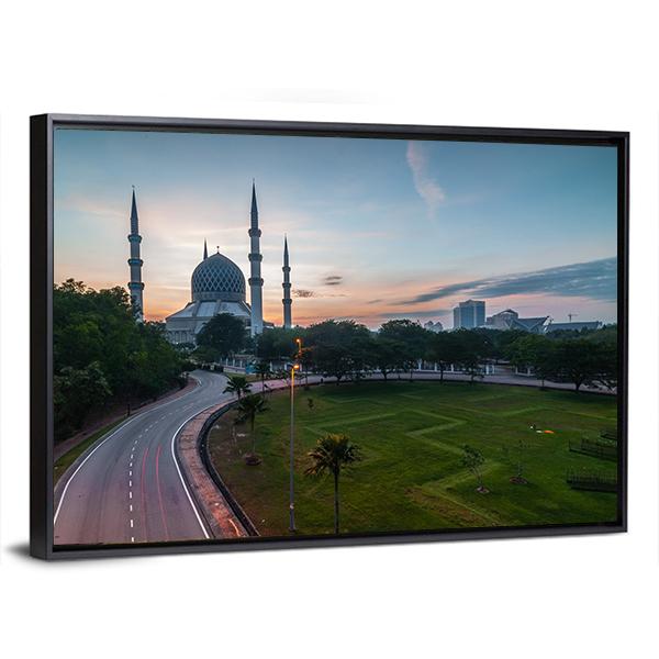 Sunrise At Blue Mosque Shah Alam Malaysia Canvas Wall Art-5 Horizontal-Gallery Wrap-22" x 12"-Tiaracle