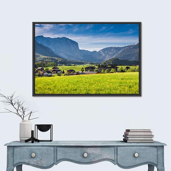 Sunrise At Gosau In Alps Austria Canvas Wall Art-1 Piece-Floating Frame-24" x 16"-Tiaracle