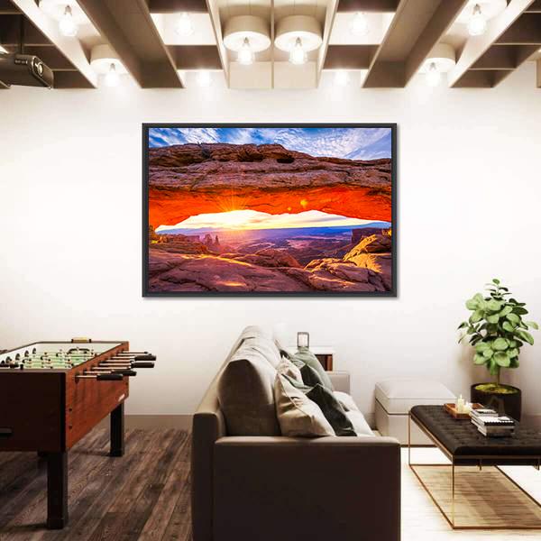 Sunrise At Iconic Mesa Arch Canvas Wall Art-1 Piece-Floating Frame-24" x 16"-Tiaracle