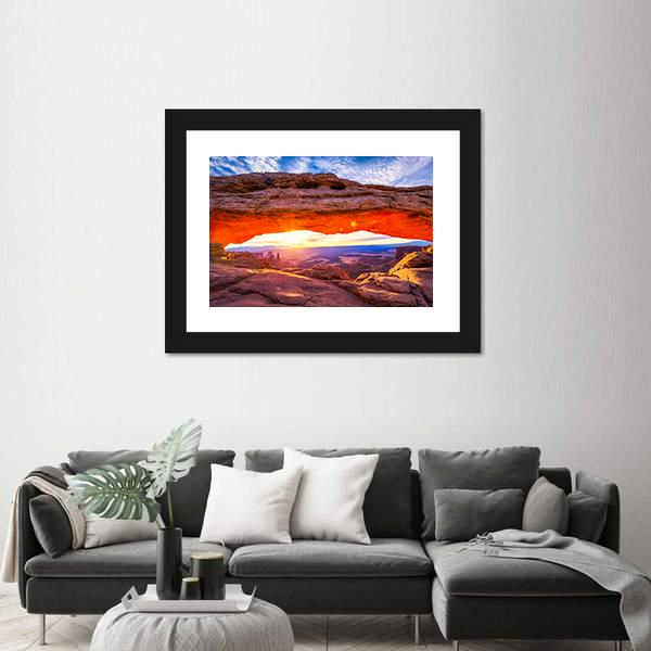 Sunrise At Iconic Mesa Arch Canvas Wall Art-5 Horizontal-Gallery Wrap-22" x 12"-Tiaracle