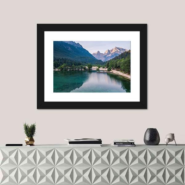 Sunrise At Lake Jasna With Mounatins Canvas Wall Art-1 Piece-Framed Print-20" x 16"-Tiaracle