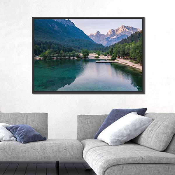 Sunrise At Lake Jasna With Mounatins Canvas Wall Art-3 Horizontal-Gallery Wrap-25" x 16"-Tiaracle