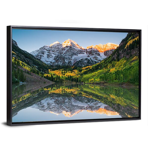 Sunrise At Maroon Bells Lake Canvas Wall Art-3 Horizontal-Gallery Wrap-25" x 16"-Tiaracle