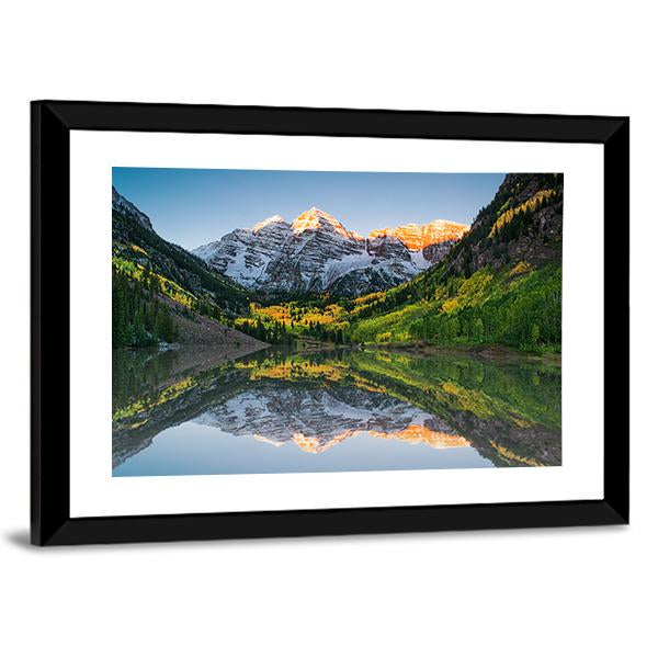 Sunrise At Maroon Bells Lake Canvas Wall Art-3 Horizontal-Gallery Wrap-25" x 16"-Tiaracle