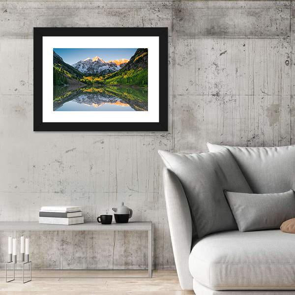 Sunrise At Maroon Bells Lake Canvas Wall Art-5 Horizontal-Gallery Wrap-22" x 12"-Tiaracle
