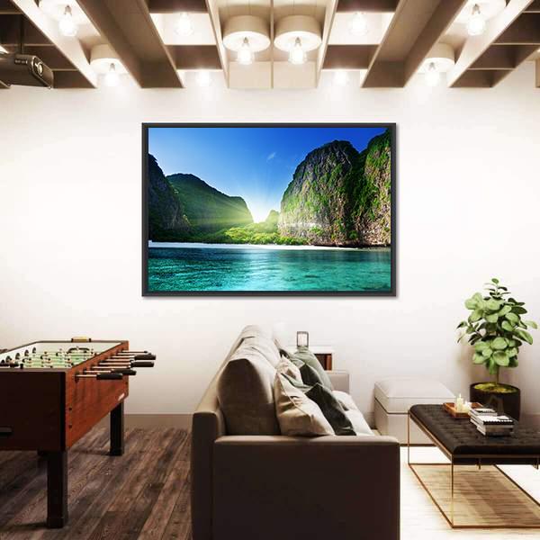 Sunrise At Maya Bay Canvas Wall Art-5 Horizontal-Gallery Wrap-22" x 12"-Tiaracle