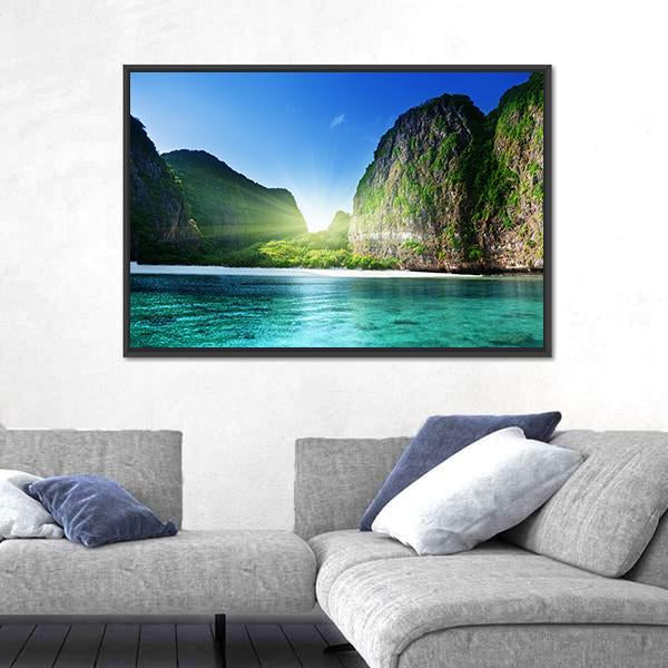 Sunrise At Maya Bay Canvas Wall Art-5 Horizontal-Gallery Wrap-22" x 12"-Tiaracle
