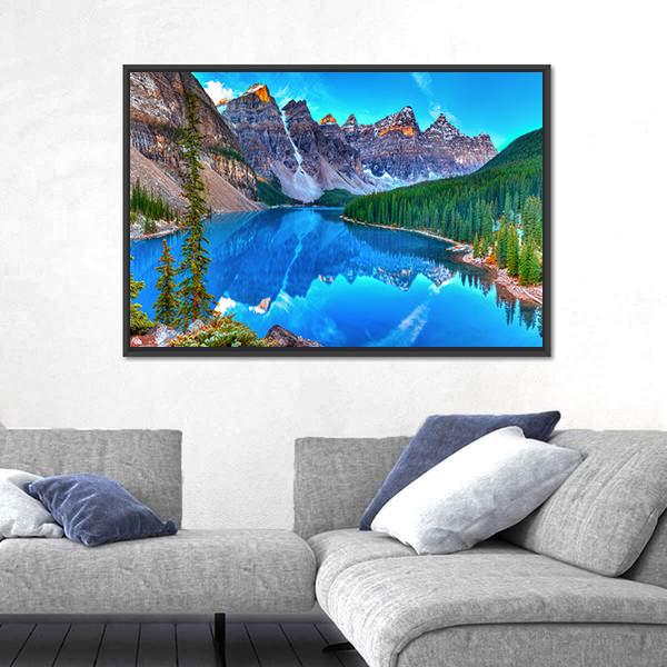 Sunrise At Moraine Lake Canvas Wall Art-5 Horizontal-Gallery Wrap-22" x 12"-Tiaracle