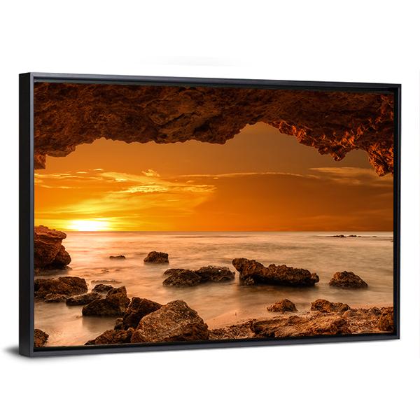 Sunrise At Sea From A Cave Canvas Wall Art-3 Horizontal-Gallery Wrap-25" x 16"-Tiaracle