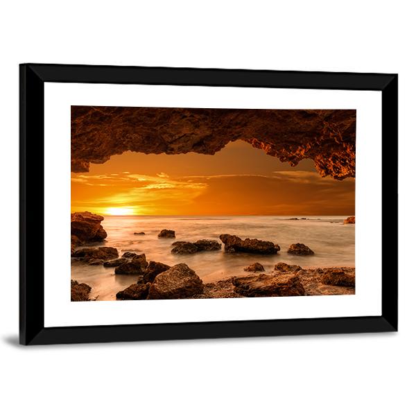 Sunrise At Sea From A Cave Canvas Wall Art-3 Horizontal-Gallery Wrap-25" x 16"-Tiaracle