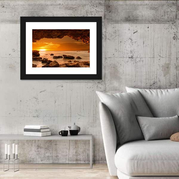 Sunrise At Sea From A Cave Canvas Wall Art-3 Horizontal-Gallery Wrap-25" x 16"-Tiaracle