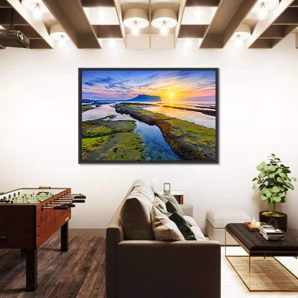 Sunrise At Seongsan Ilchulbong Canvas Wall Art-1 Piece-Floating Frame-36" x 24"-Tiaracle
