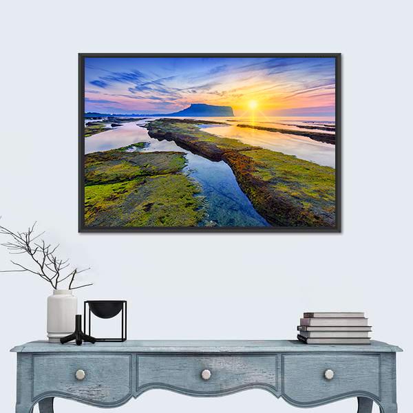 Sunrise At Seongsan Ilchulbong Canvas Wall Art-5 Horizontal-Gallery Wrap-22" x 12"-Tiaracle