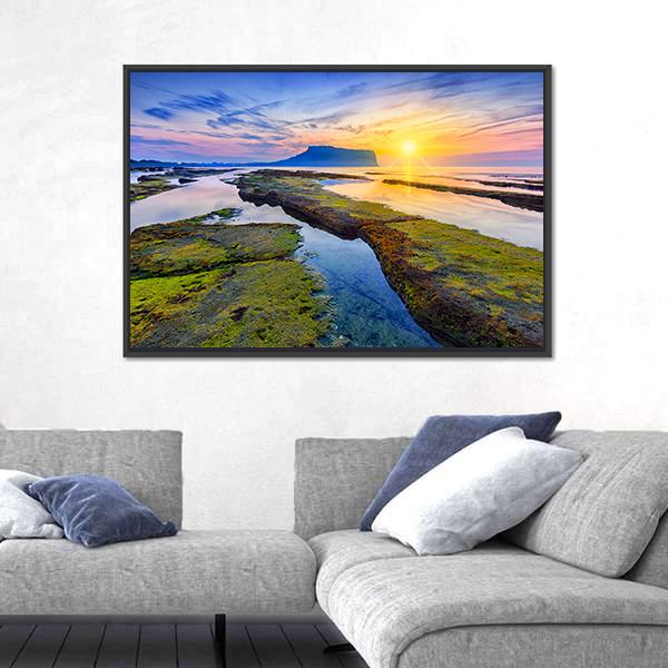Sunrise At Seongsan Ilchulbong Canvas Wall Art-5 Horizontal-Gallery Wrap-22" x 12"-Tiaracle