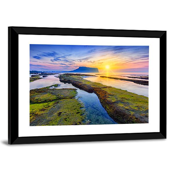 Sunrise At Seongsan Ilchulbong Canvas Wall Art-5 Horizontal-Gallery Wrap-22" x 12"-Tiaracle