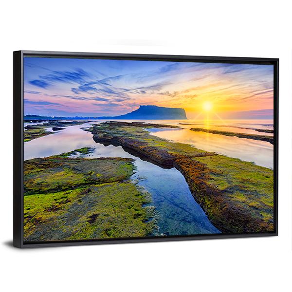 Sunrise At Seongsan Ilchulbong Canvas Wall Art-5 Horizontal-Gallery Wrap-22" x 12"-Tiaracle