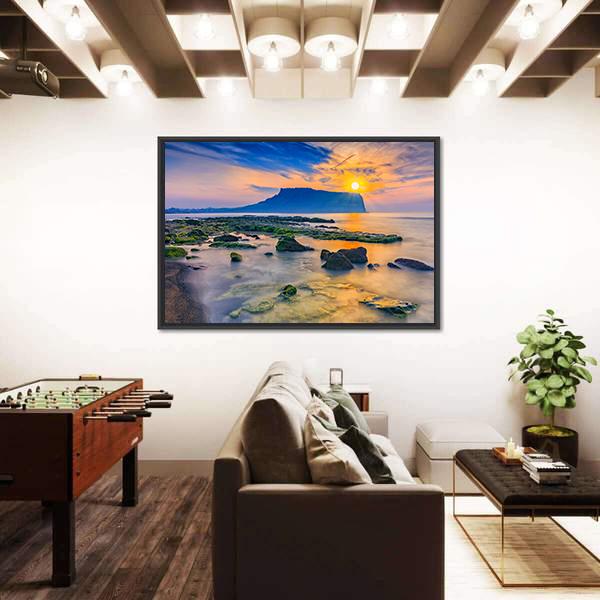 Sunrise At Seongsan Ilchulbong In Jeju Island Canvas Wall Art-1 Piece-Floating Frame-24" x 16"-Tiaracle