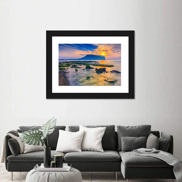 Sunrise At Seongsan Ilchulbong In Jeju Island Canvas Wall Art-1 Piece-Framed Print-20" x 16"-Tiaracle