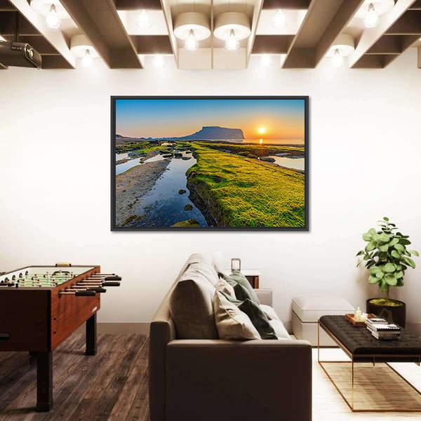 Sunrise At Seongsan Ilchulbong In South Korea Canvas Wall Art-1 Piece-Floating Frame-24" x 16"-Tiaracle