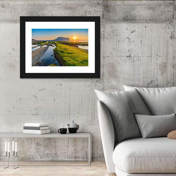Sunrise At Seongsan Ilchulbong In South Korea Canvas Wall Art-5 Horizontal-Gallery Wrap-22" x 12"-Tiaracle