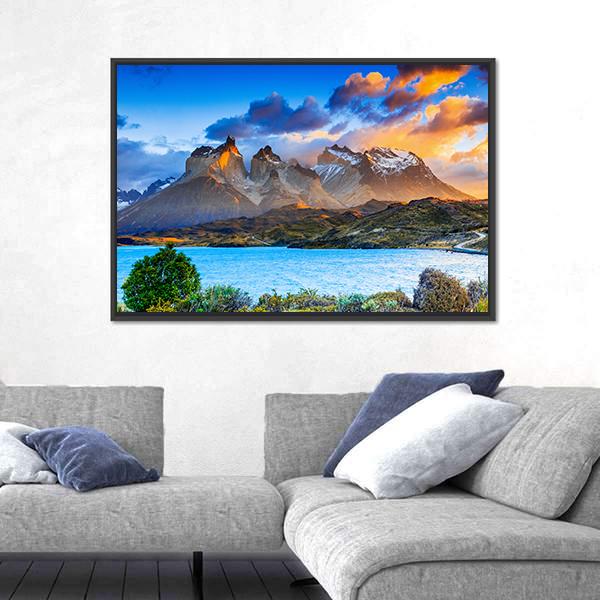 Sunrise At The Pehoe Lake Canvas Wall Art-5 Horizontal-Gallery Wrap-22" x 12"-Tiaracle
