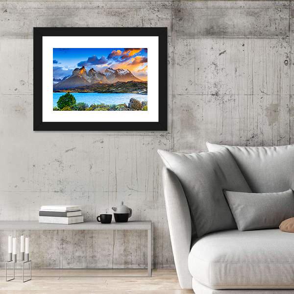 Sunrise At The Pehoe Lake Canvas Wall Art-5 Horizontal-Gallery Wrap-22" x 12"-Tiaracle