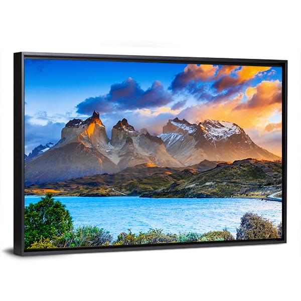 Sunrise At The Pehoe Lake Canvas Wall Art-5 Horizontal-Gallery Wrap-22" x 12"-Tiaracle