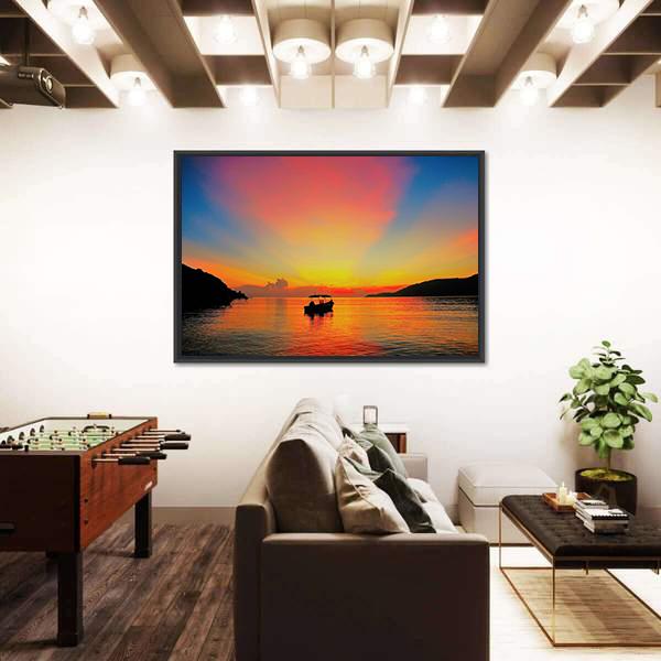 Sunrise At Tropical Beach Canvas Wall Art-1 Piece-Floating Frame-24" x 16"-Tiaracle