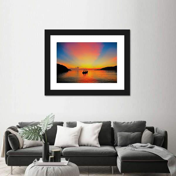 Sunrise At Tropical Beach Canvas Wall Art-1 Piece-Framed Print-20" x 16"-Tiaracle