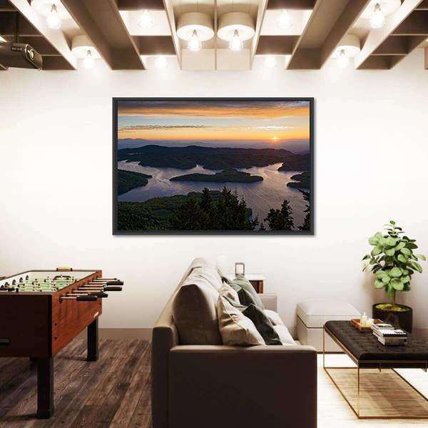 Sunrise At Tthe Plastiras Lake In Greece Canvas Wall Art-5 Horizontal-Gallery Wrap-22" x 12"-Tiaracle