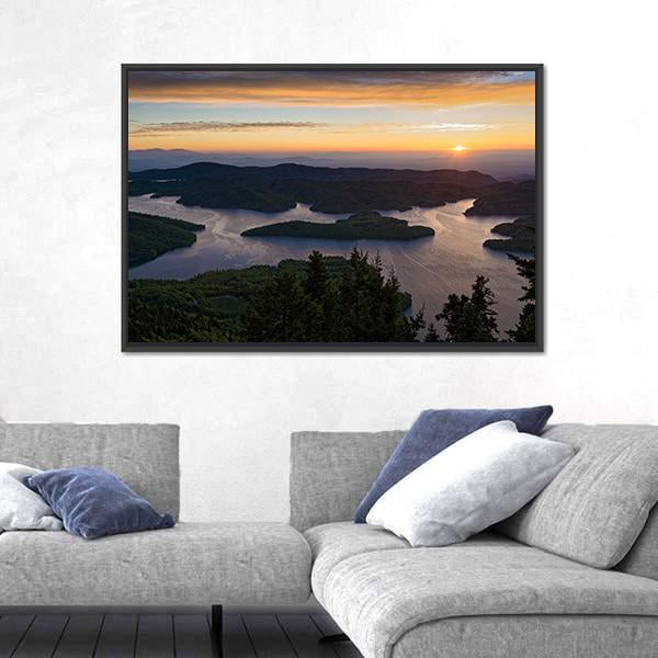 Sunrise At Tthe Plastiras Lake In Greece Canvas Wall Art-5 Horizontal-Gallery Wrap-22" x 12"-Tiaracle