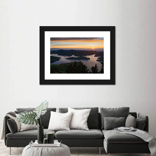 Sunrise At Tthe Plastiras Lake In Greece Canvas Wall Art-5 Horizontal-Gallery Wrap-22" x 12"-Tiaracle