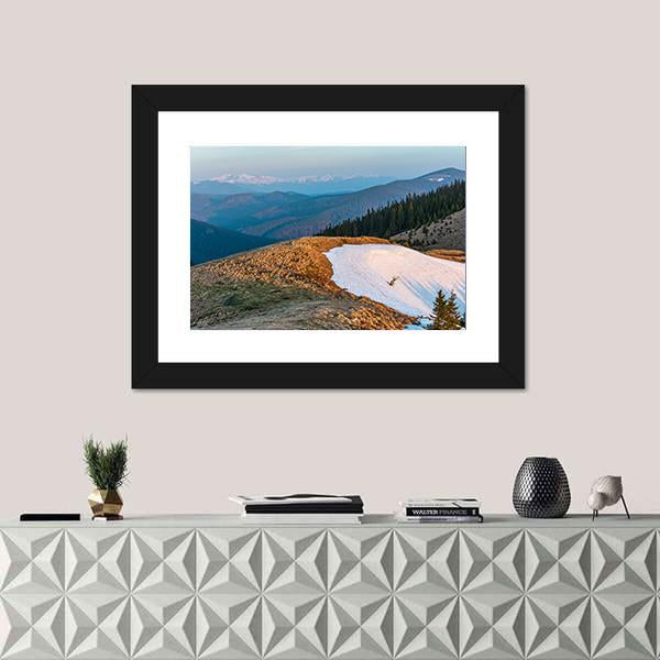 Sunrise Landscape In Spring Carpathian Mountains Canvas Wall Art-1 Piece-Framed Print-30" x 20"-Tiaracle