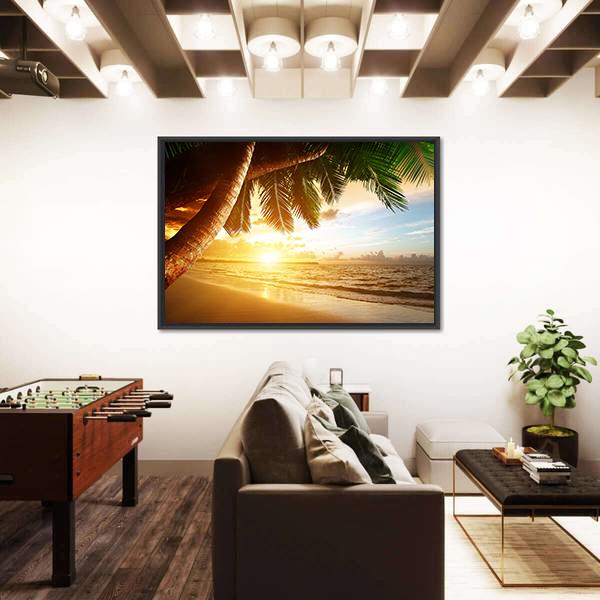 Sunrise On Caribbean Beach Canvas Wall Art-5 Horizontal-Gallery Wrap-22" x 12"-Tiaracle