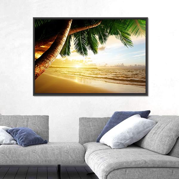 Sunrise On Caribbean Beach Canvas Wall Art-5 Horizontal-Gallery Wrap-22" x 12"-Tiaracle
