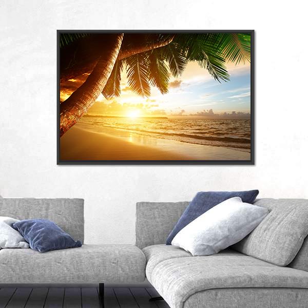 Sunrise On Caribbean Beach Canvas Wall Art-5 Horizontal-Gallery Wrap-22" x 12"-Tiaracle