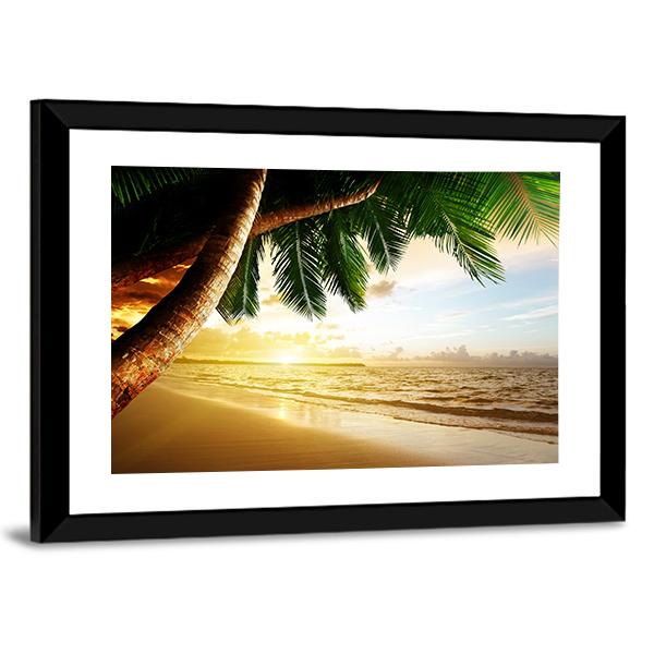 Sunrise On Caribbean Beach Canvas Wall Art-5 Horizontal-Gallery Wrap-22" x 12"-Tiaracle