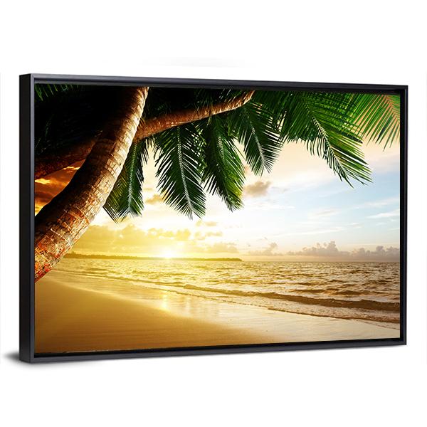 Sunrise On Caribbean Beach Canvas Wall Art-5 Horizontal-Gallery Wrap-22" x 12"-Tiaracle