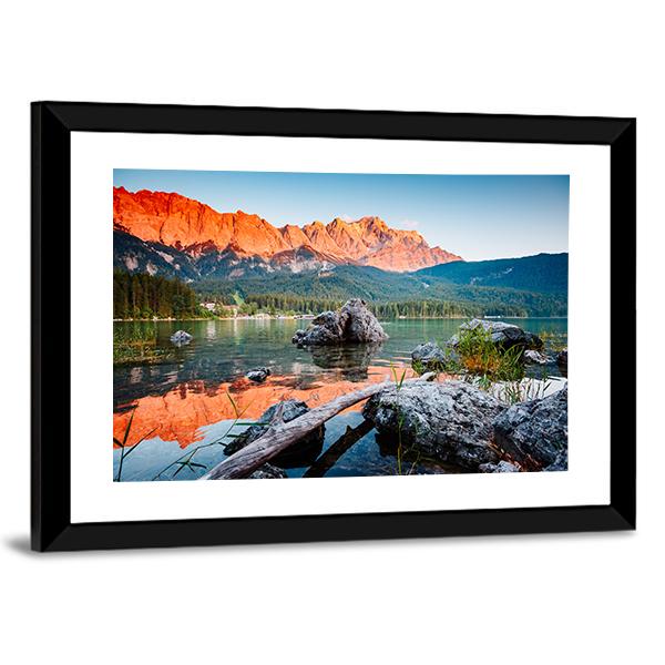 Sunrise On Lake Eibsee Canvas Wall Art-5 Horizontal-Gallery Wrap-22" x 12"-Tiaracle