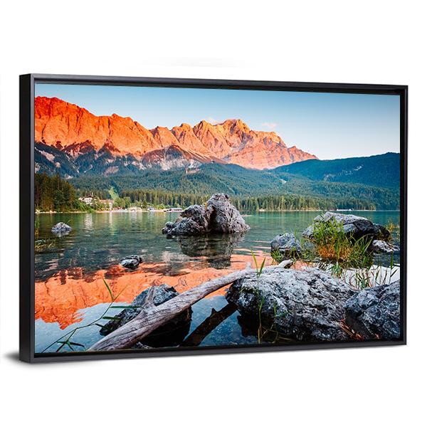 Sunrise On Lake Eibsee Canvas Wall Art-5 Horizontal-Gallery Wrap-22" x 12"-Tiaracle