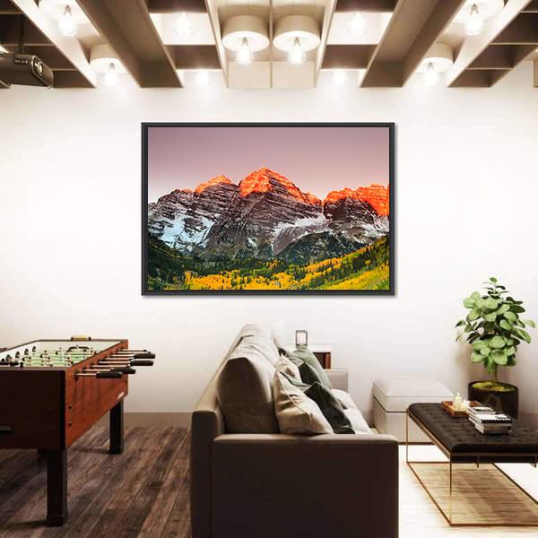Sunrise On Maroon Bells Canvas Wall Art-1 Piece-Floating Frame-24" x 16"-Tiaracle