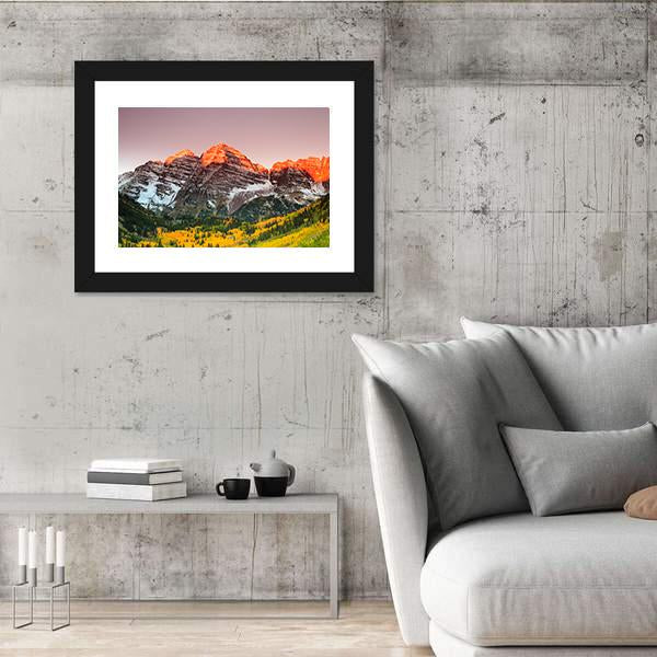 Sunrise On Maroon Bells Canvas Wall Art-5 Horizontal-Gallery Wrap-22" x 12"-Tiaracle