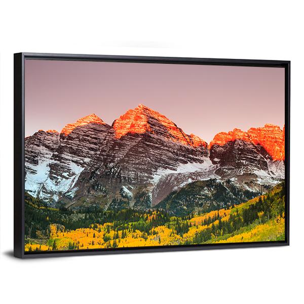 Sunrise On Maroon Bells Canvas Wall Art-5 Horizontal-Gallery Wrap-22" x 12"-Tiaracle