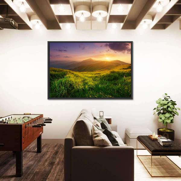 Sunrise On Mountain Valley Canvas Wall Art-5 Horizontal-Gallery Wrap-22" x 12"-Tiaracle