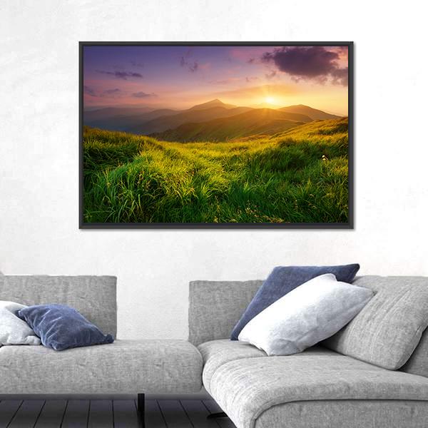 Sunrise On Mountain Valley Canvas Wall Art-5 Horizontal-Gallery Wrap-22" x 12"-Tiaracle