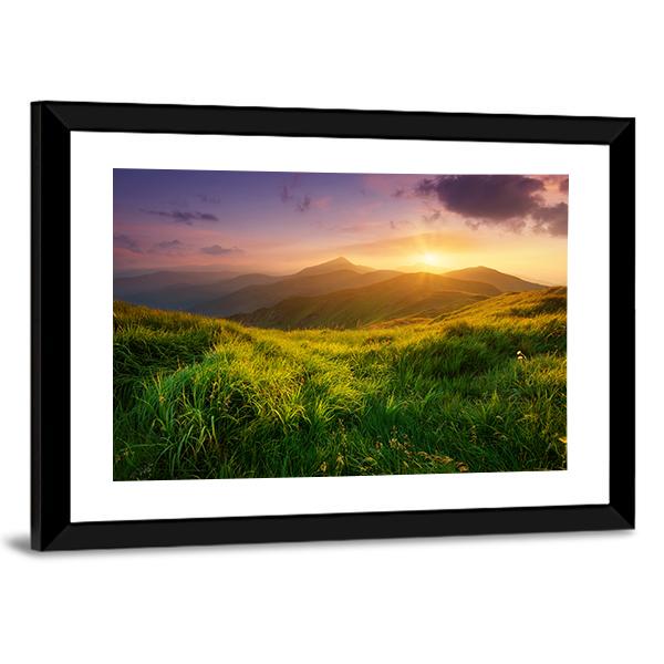 Sunrise On Mountain Valley Canvas Wall Art-5 Horizontal-Gallery Wrap-22" x 12"-Tiaracle