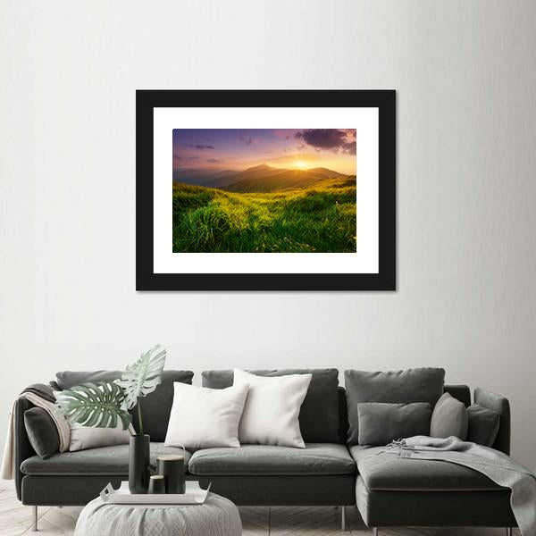 Sunrise On Mountain Valley Canvas Wall Art-5 Horizontal-Gallery Wrap-22" x 12"-Tiaracle